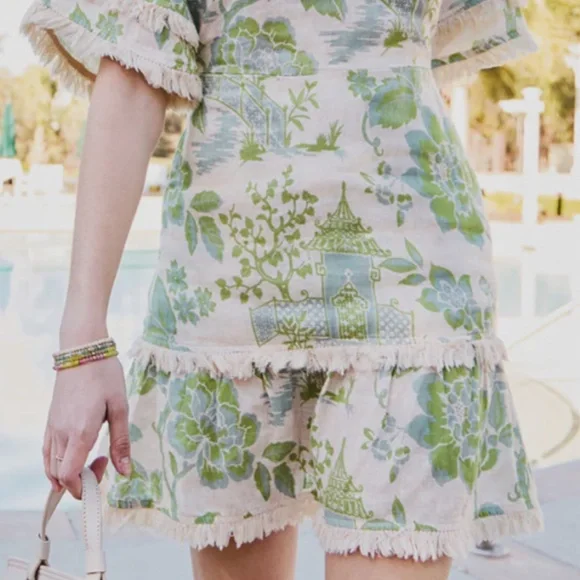 SPARTINA: IVY LINEN DRESS | ENCLAVE TOILE SURF GREEN- large- WORN ONCE - Picture 1 of 3